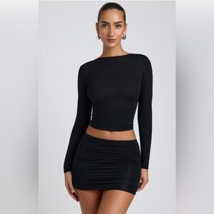 NWT Oh Polly Modal Ruched Long-Sleeve Top in Black, Size S